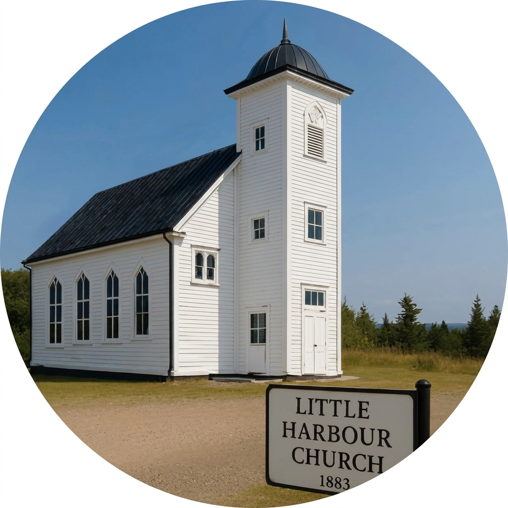 Little Harbour Church with its 1883 sign